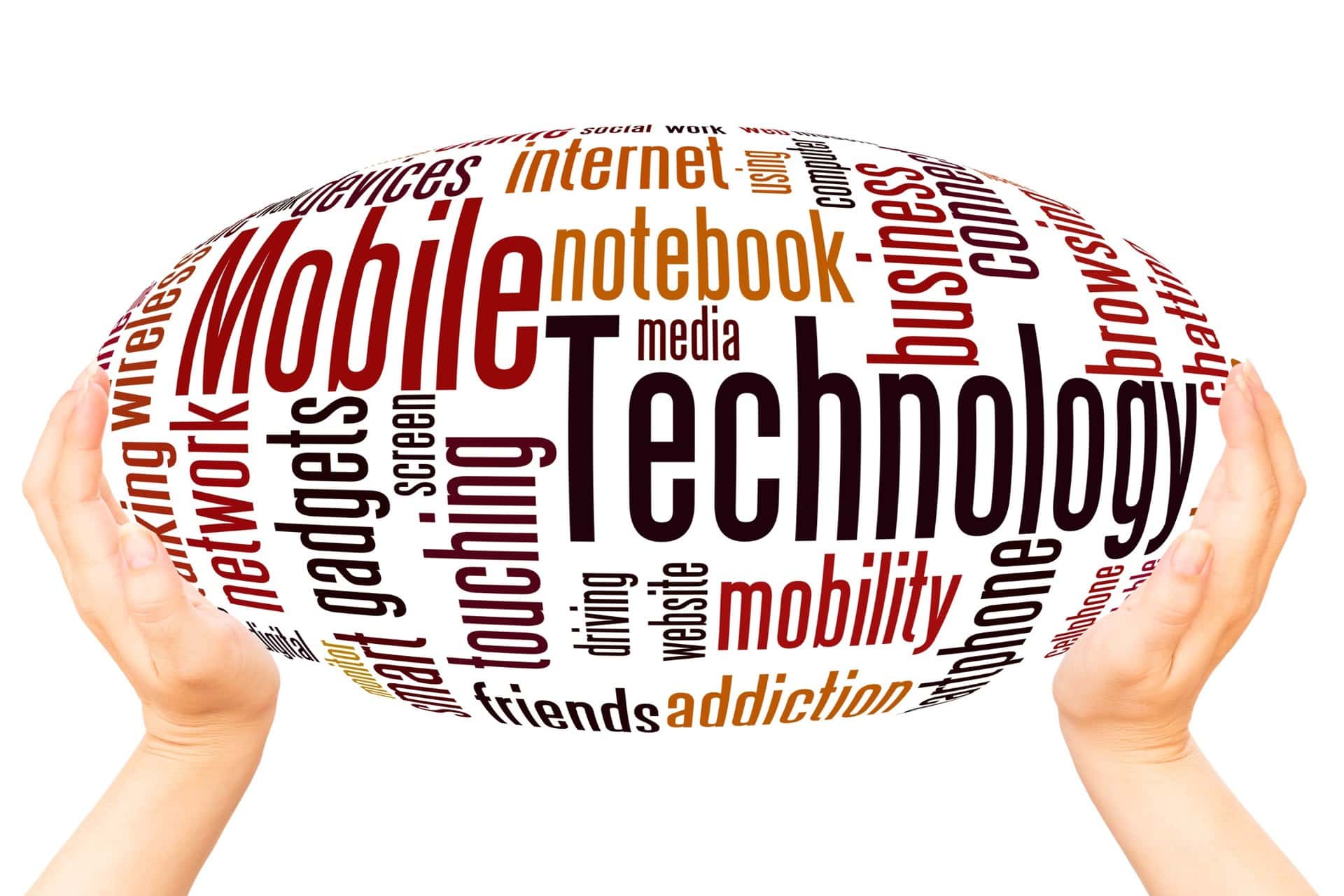 Mobile technology word cloud illustrating digital connectivity concepts